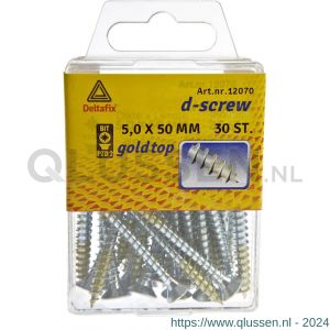 D-Screw Gold-Top spaanplaatschroef platkop kruiskop met smeerfilm verzinkt 5.0x50 mm blister 30 stuks 12070