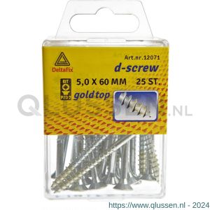 D-Screw Gold-Top spaanplaatschroef platkop kruiskop met smeerfilm verzinkt 5.0x60 mm blister 25 stuks 12071