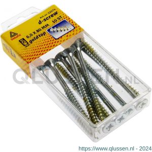 D-Screw Gold-Top spaanplaatschroef platkop kruiskop met smeerfilm verzinkt 6.0x80 mm blister 10 stuks 12074