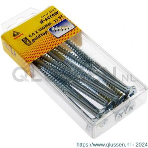 D-Screw Gold-Top spaanplaatschroef platkop kruiskop met smeerfilm verzinkt 6.0x100 mm blister 11 stuks 12075