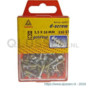 D-Screw Gold-Top spaanplaatschroef cilinderkop kruiskop met smeerfilm verzinkt 3.5x16 mm blister 110 stuks 12077