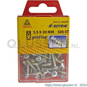 D-Screw Gold-Top spaanplaatschroef cilinderkop kruiskop met smeerfilm verzinkt 3.5x20 mm blister 100 stuks 12078