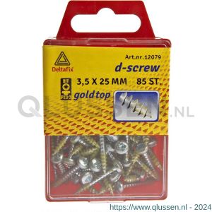 D-Screw Gold-Top spaanplaatschroef cilinderkop kruiskop met smeerfilm verzinkt 3.5x25 mm blister 85 stuks 12079