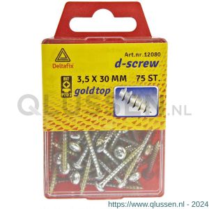 D-Screw Gold-Top spaanplaatschroef cilinderkop kruiskop met smeerfilm verzinkt 3.5x30 mm blister 75 stuks 12080