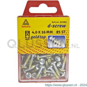 D-Screw Gold-Top spaanplaatschroef cilinderkop kruiskop met smeerfilm verzinkt 4.0x16 mm blister 85 stuks 12082