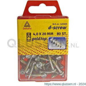 D-Screw Gold-Top spaanplaatschroef cilinderkop kruiskop met smeerfilm verzinkt 4.0x20 mm blister 80 stuks 12083