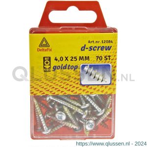 D-Screw Gold-Top spaanplaatschroef cilinderkop kruiskop met smeerfilm verzinkt 4.0x25 mm blister 70 stuks 12084