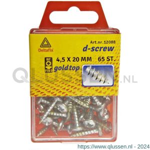 D-Screw Gold-Top spaanplaatschroef cilinderkop kruiskop met smeerfilm verzinkt 4.5x20 mm blister 65 stuks 12088