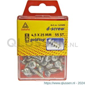 D-Screw Gold-Top spaanplaatschroef cilinderkop kruiskop met smeerfilm verzinkt 4.5x25 mm blister 55 stuks 12089