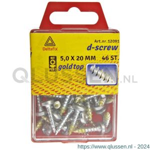 D-Screw Gold-Top spaanplaatschroef cilinderkop kruiskop met smeerfilm verzinkt 5.0x20 mm blister 46 stuks 12091