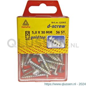 D-Screw Gold-Top spaanplaatschroef cilinderkop kruiskop met smeerfilm verzinkt 5.0x30 mm blister 36 stuks 12093