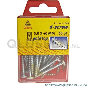 D-Screw Gold-Top spaanplaatschroef cilinderkop kruiskop met smeerfilm verzinkt 5.0x40 mm blister 30 stuks 12094