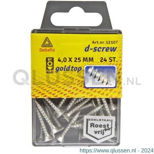 D-Screw Gold-Top spaanplaatschroef platkop kruiskop met smeerfilm RVS A2 4.0x25 mm blister 24 stuks 12107