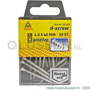 D-Screw Gold-Top spaanplaatschroef platkop kruiskop met smeerfilm RVS A2 4.0x40 mm blister 19 stuks 12110