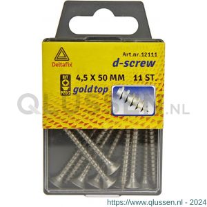 D-Screw Gold-Top spaanplaatschroef platkop kruiskop met smeerfilm RVS A2 4.5x50 mm blister 11 stuks 12111