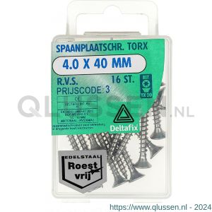 Deltafix spaanplaatschroef platkop Torx RVS A2 3.5x20 mm blister 30 stuks 12454