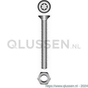 Marinetech metaalschroef platkop met moer RVS A4 M6x16 mm ISO 14581/934 blister 4 stuks 14520