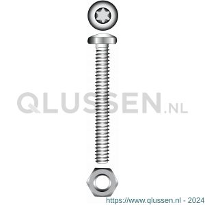 Marinetech metaalschroef cilinderkop met moer RVS A4 M6x30 mm ISO 14583/934 blister 4 stuks 14579