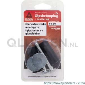 Deltafix gipsbetonplug rubber 8x50x18 mm 2 sets 23381