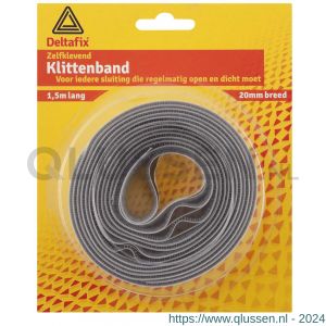 Deltafix klittenband zelfklevend grote rol haakjes grijs 20 mm breed 2651