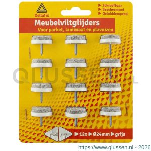 Deltafix viltglijder met nagel grijs vilt houder lichtgrijs grijs 24 mm verpakking 12 stuks 4641