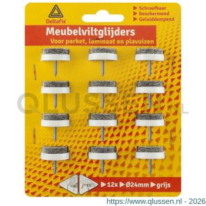 Deltafix viltglijder met schroef grijs vilt houder lichtgrijs grijs 24 mm verpakking 12 stuks 4647