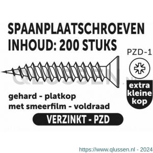 Private-Label spaanplaatschroef platkop-kruiskop-extra kleine kop verzinkt 3.0x16 mm doos 200 stuks 52022