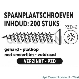 Private-Label spaanplaatschroef platkop-kruiskop verzinkt 3.5x16 mm doos 200 stuks 52054