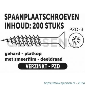 Private-Label spaanplaatschroef platkop-kruiskop verzinkt 6.0x90/54 mm doos 200 stuks 52179