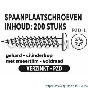 Private-Label spaanplaatschroef cilinderkop-kruiskop verzinkt 3.0x12 mm doos 200 stuks 52200