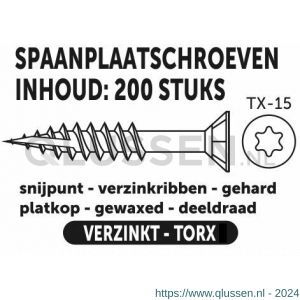 Private-Label spaanplaatschroef platkop Torx met nibs type 17 snijpunt verzinkt 3.5x40/24 mm doos 200 stuks 52315