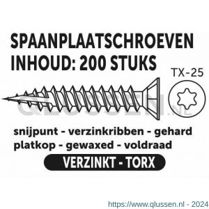 Private-Label spaanplaatschroef platkop Torx met nibs type 17 snijpunt verzinkt 5.0x20 mm doos 200 stuks 52352