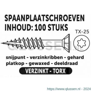 Private-Label spaanplaatschroef platkop Torx met nibs type 17 snijpunt verzinkt 6.0x130/75 mm doos 100 stuks 52376