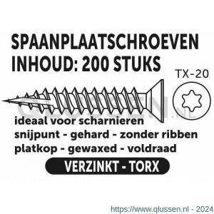 Private-Label spaanplaatschroef platkop-torx-zonder nibs-voor scharnier-type 17 snijpunt verzinkt 4.0x40 mm doos 200 stuks 52385