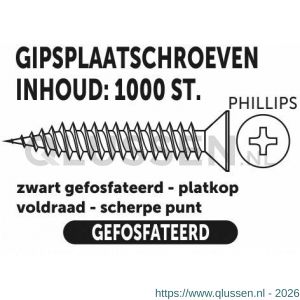 Private-Label gipsplaatschroef zwart 3.5x25 mm doos 1000 stuks 52390