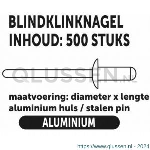 Private-Label blindklinknagel aluminium-staal 3x6 mm doos 500 stuks 52412