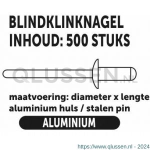 Private-Label blindklinknagel aluminium-staal 3x8 mm doos 500 stuks 52414