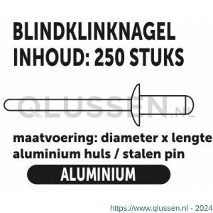 Private-Label blindklinknagel aluminium-staal 4.8x25 mm doos 250 stuks 52448