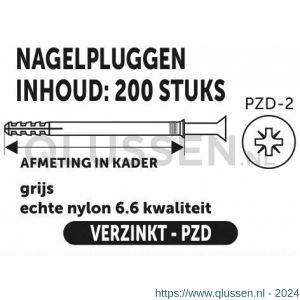 Private-Label nagelplug standaard grijs 5x40 mm doos 200 stuks 52512