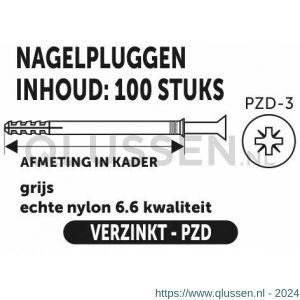 Private-Label nagelplug standaard grijs 8x60 mm doos 100 stuks 52523