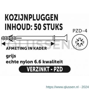 Private-Label kozijnplug grijs 10x80 mm doos 50 stuks 52540