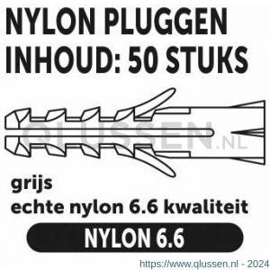 Private-Label nylon plug grijs 10x50 mm doos 50 stuks 52560