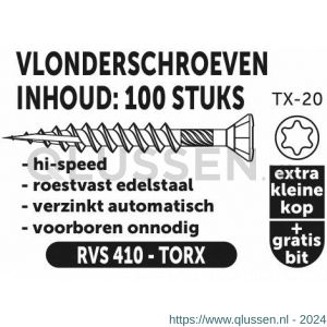 Private-Label vlonderschroef hi-speed Torx RVS 410 4.5x30 mm doos 100 stuks 52816