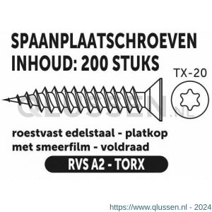 Private-Label spaanplaatschroef platkop-torx RVS A2 4.0x30 mm doos 200 stuks 52845