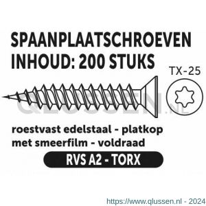 Private-Label spaanplaatschroef platkop-torx RVS A2 5.0x30 mm doos 200 stuks 52869
