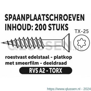 Private-Label spaanplaatschroef platkop-torx RVS A2 5.0x70/42 mm doos 200 stuks 52885