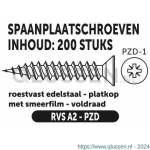 Private-Label spaanplaatschroef platkop-kruiskop RVS A2 3.0x25 mm doos 200 stuks 52906