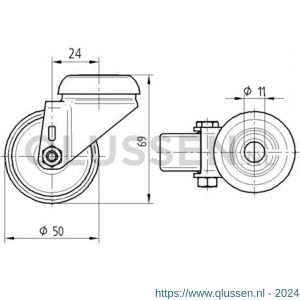 Tente zwenkwiel met gat grijs 50 mm maximaal 40 kg 56048