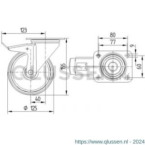 Tente zwenkwiel met plaat met rem grijs 125 mm maximaal 250 kg 56078