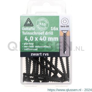 Deltafix spaanplaatschroef platkop Torx met nibs boorpunt zwart gecoat RVS 410 4.0x40 mm blister 16 stuks 64083